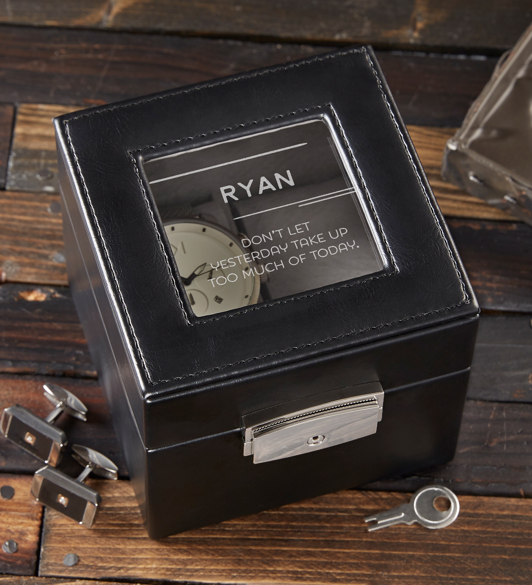 10 Quotes Personalized Leather 2 Slot Watch Box